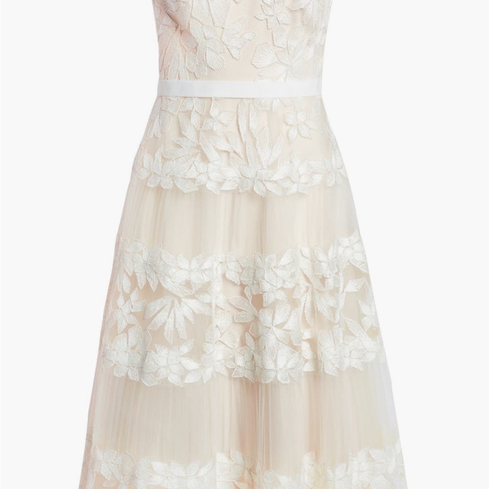 Adriane Floral Embroidered Tea-Length Dress